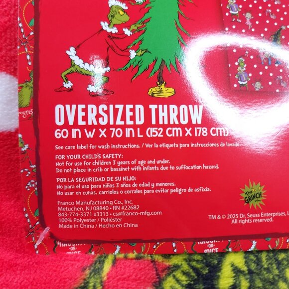 The Grinch Oversized Throw Blanket 60"x70" Christmas Red & White Polka Dots - Picture 6 of 11